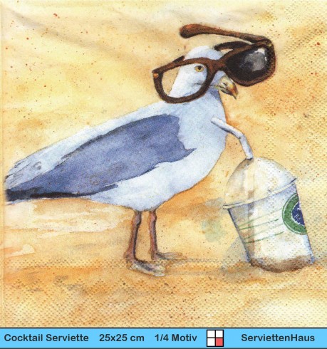 Möwe am Strand - 1 Cocktail Serviette zwei verschiedene 1/4 Motive